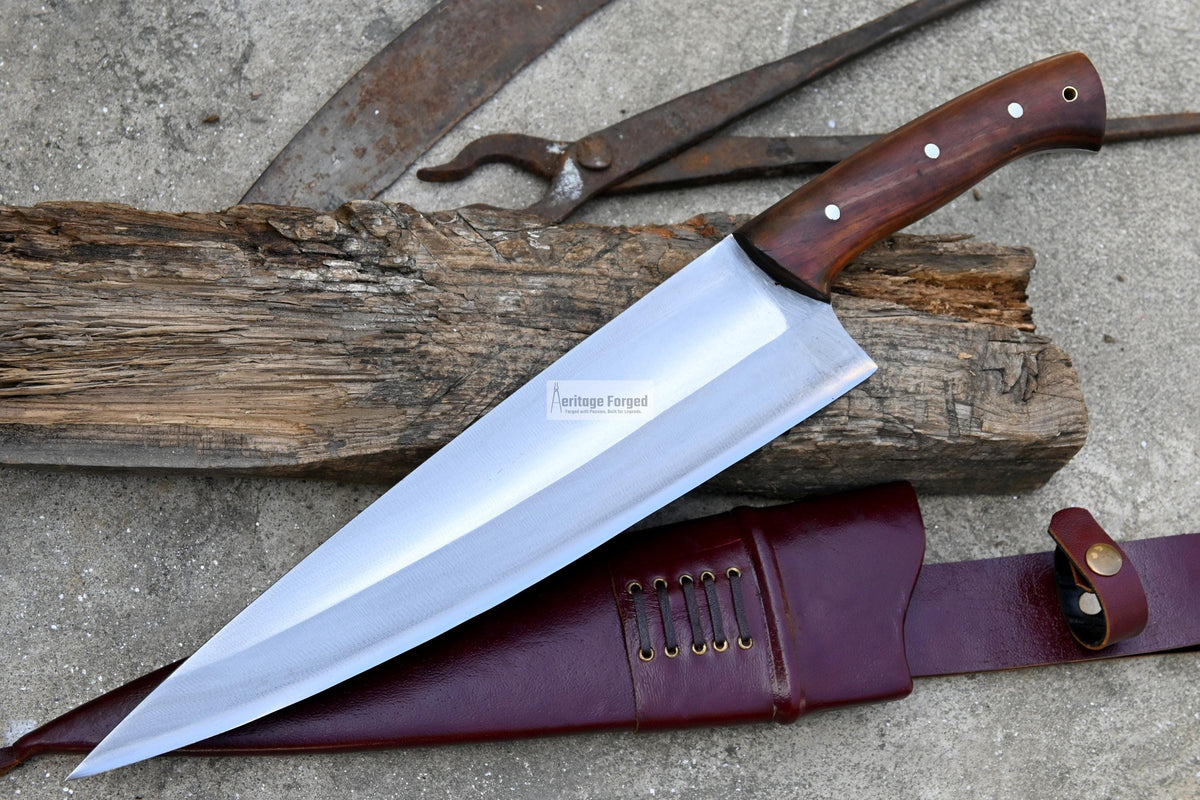 CHEF KNIFE / 13 inches long Blade / Hand forged hunting knife / jungle chef knife / Tempered / Sharpen/ Ready to use