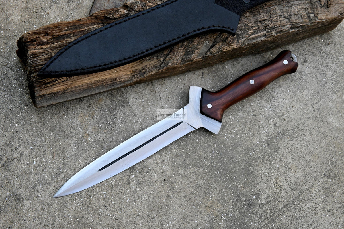 HUNTING DAGGER/9 inches long blade hunting knife/handmade knife/Leaf spring of truck/wooden Handle/Sharpen/Tempered/knife/knives