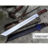TANTO MACHETE / Large Jungle Machete/20 inches Long Blade Heavy duties machete/ Full tang/ Leaf spring of truck/ Tempered/Sharpen/Working
