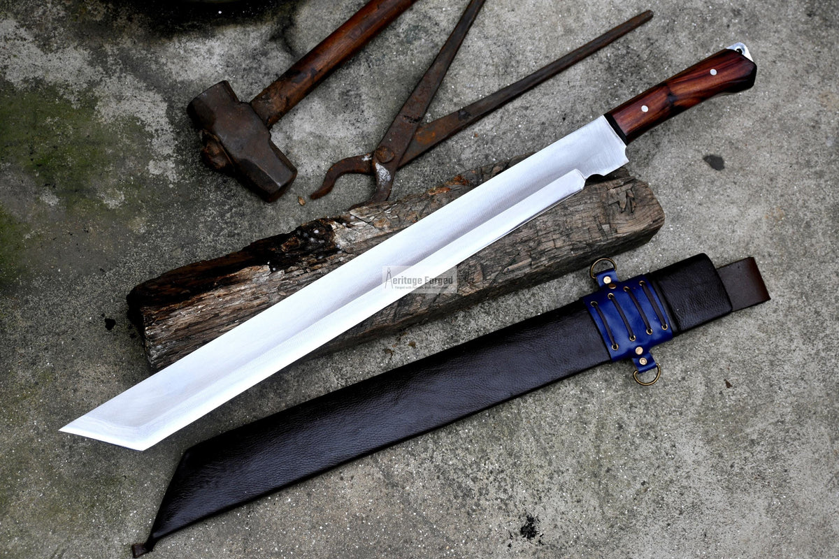 TANTO MACHETE / Large Jungle Machete/20 inches Long Blade Heavy duties machete/ Full tang/ Leaf spring of truck/ Tempered/Sharpen/Working