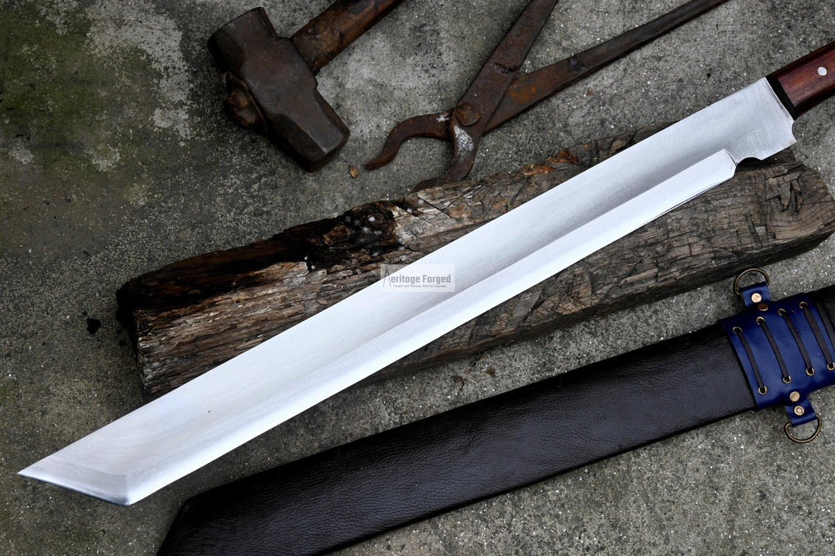 TANTO MACHETE / Large Jungle Machete/20 inches Long Blade Heavy duties machete/ Full tang/ Leaf spring of truck/ Tempered/Sharpen/Working