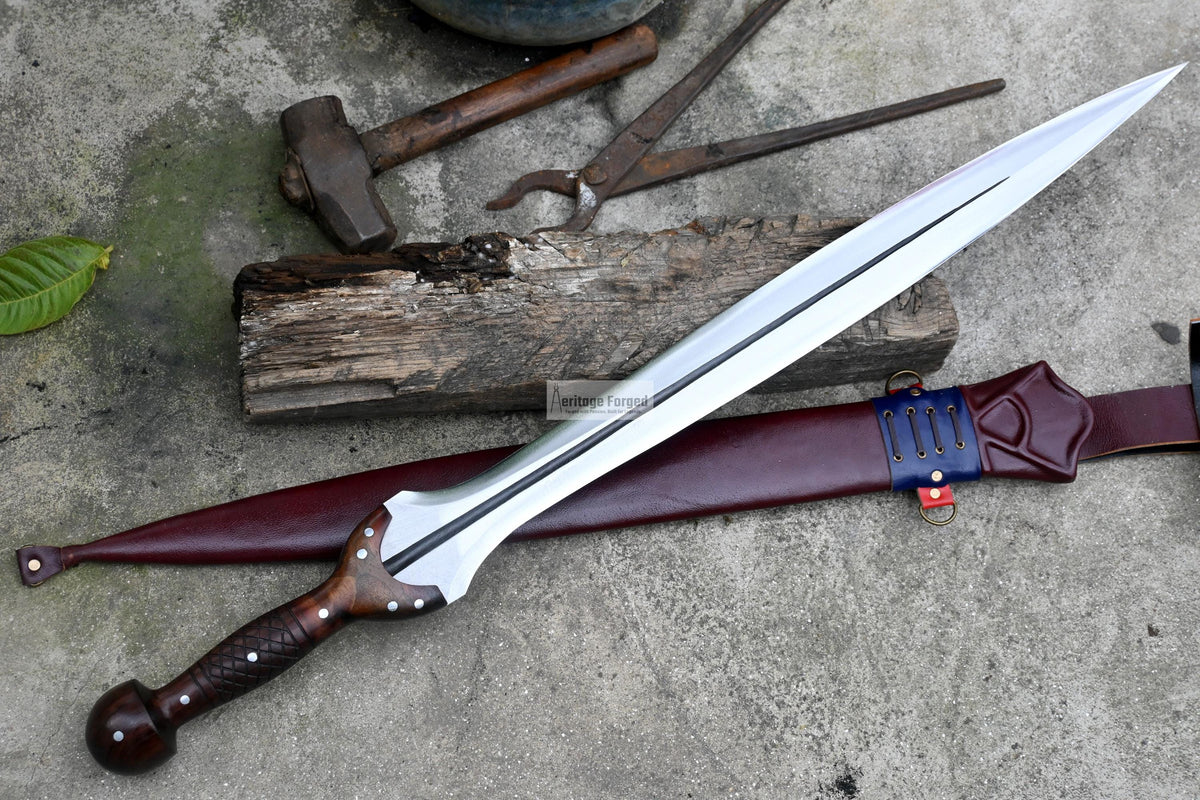 BRONZE AGE SWORD/24 inches Long Blade hand forged Sword/Leaf spring of truck/Rosewood Handle/Sharpen/Tempered/Ready to use/knife/knives