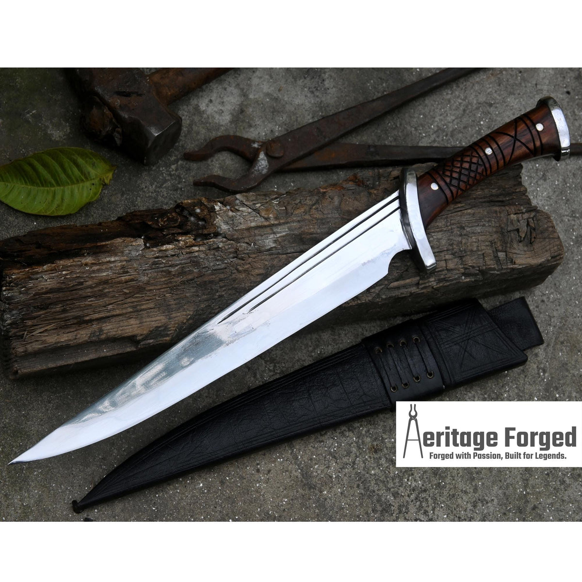 CHOPPER KNIFE / 13 inches long Blade Hunting knife / Hand forged knife / Made from Leaf spring of truck / Tempered / Sharpen/ Ready to use