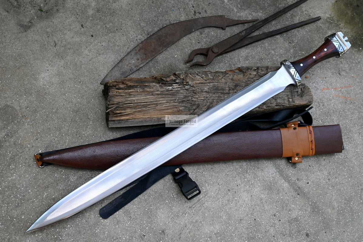 NORSEMAN VIKING SWORD/24 inches Long Blade hand forged Sword/Leaf spring of truck/Rosewood Handle/Sharpen/Tempered/Ready to use/knife/knives