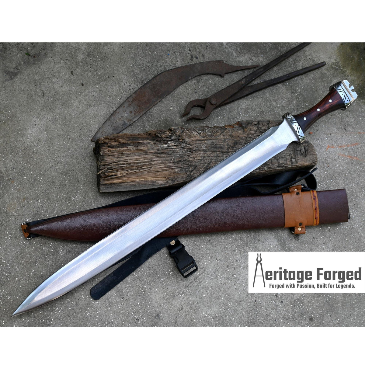 NORSEMAN VIKING SWORD/24 inches Long Blade hand forged Sword/Leaf spring of truck/Rosewood Handle/Sharpen/Tempered/Ready to use/knife/knives