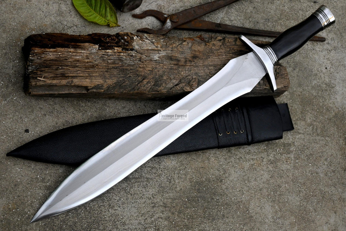 XIPHOS SWORD  / 18 inches Long Blade hand forged Sword/Leaf spring of truck/Horn Handle/Sharpen/Tempered/Ready to use/knife/knives