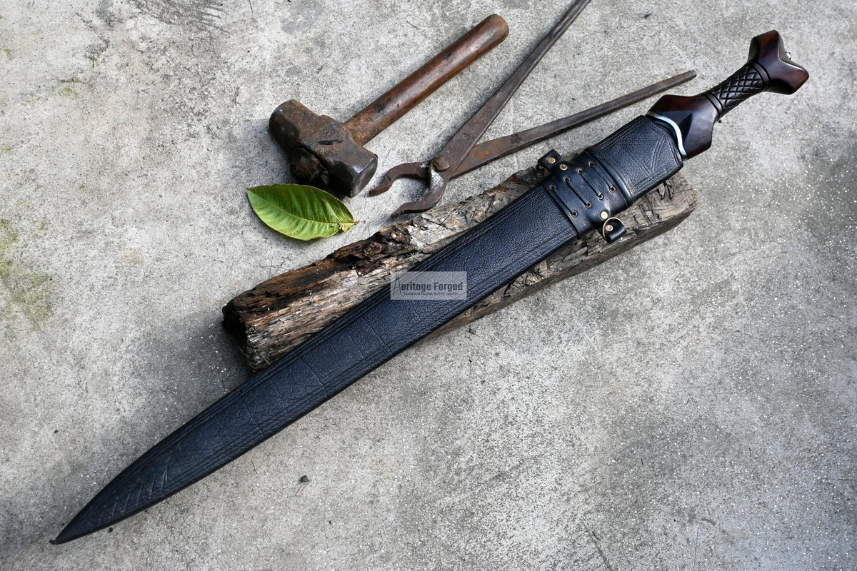 CELTIC TENE SWORD/24 inches Long Blade hand forged Sword/Leaf spring of truck/Rosewood Handle/Sharpen/Tempered/Ready to use/knife/knives