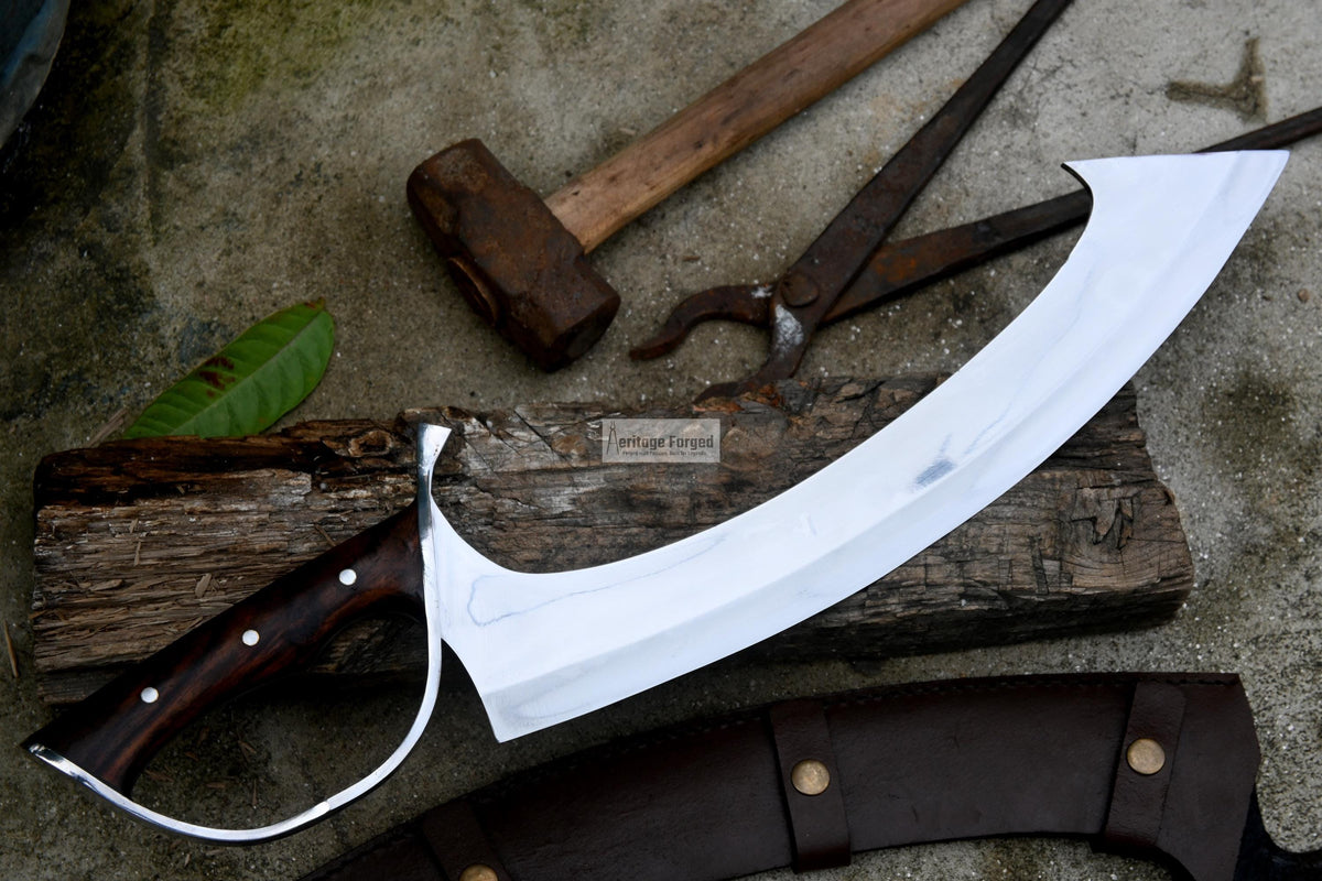 KHOPESH MACHETE/ 16 inches Long Blade hand forged Egyptian  khopesh sword /Leaf spring of truck /Sharpen/Tempered/Ready to use/knife/knives