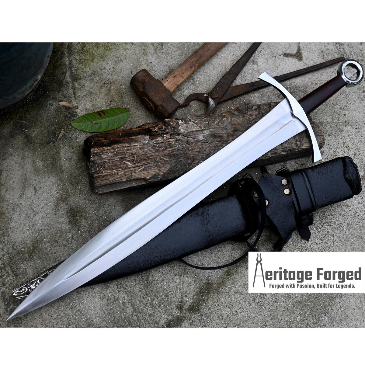 VIKING SWORD/24 inches Long Blade hand forged Sword/Leaf spring of truck/Rosewood Handle/Sharpen/Tempered/Ready to use/knife/knives