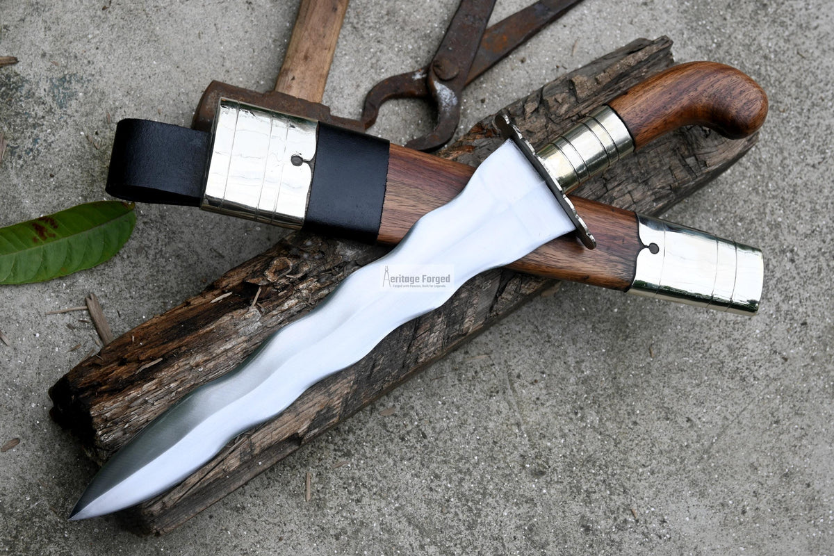 PUNYAL DAGGER/12 inches Long Blade hand forged Kris Dagger/Leaf spring of truck/Rosewood Handle/Sharpen/Tempered/Ready to use/knife/knives