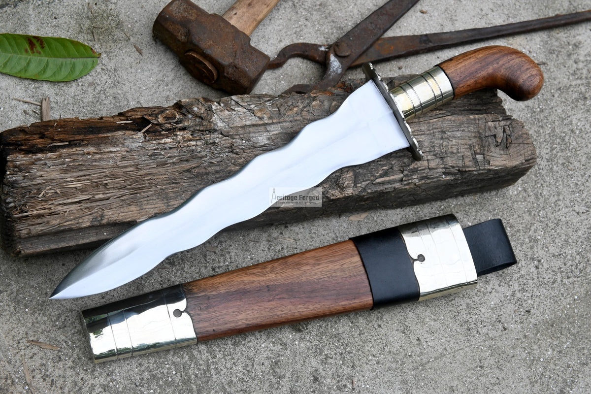 PUNYAL DAGGER/12 inches Long Blade hand forged Kris Dagger/Leaf spring of truck/Rosewood Handle/Sharpen/Tempered/Ready to use/knife/knives