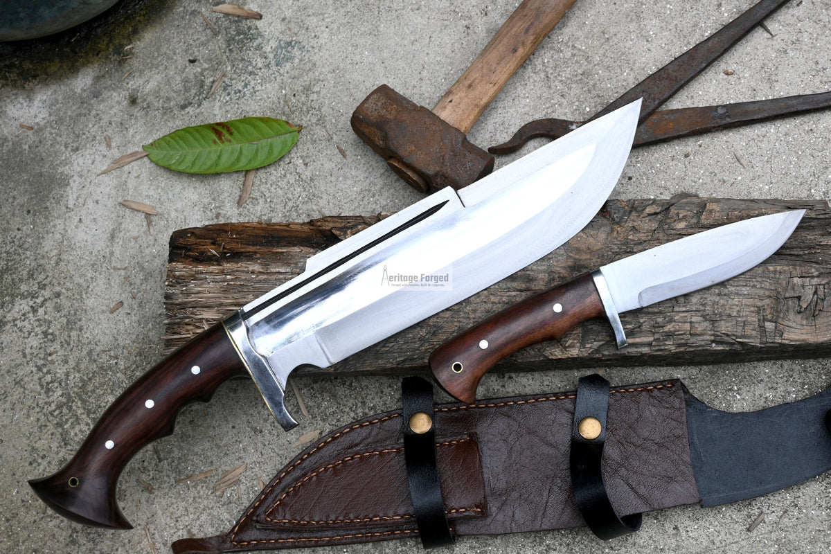 BOWIE KNIFE / 12 inches long Blade Hunting knife / Hand forged knife / Made from Leaf spring of truck / Tempered / Sharpen/ Ready to use