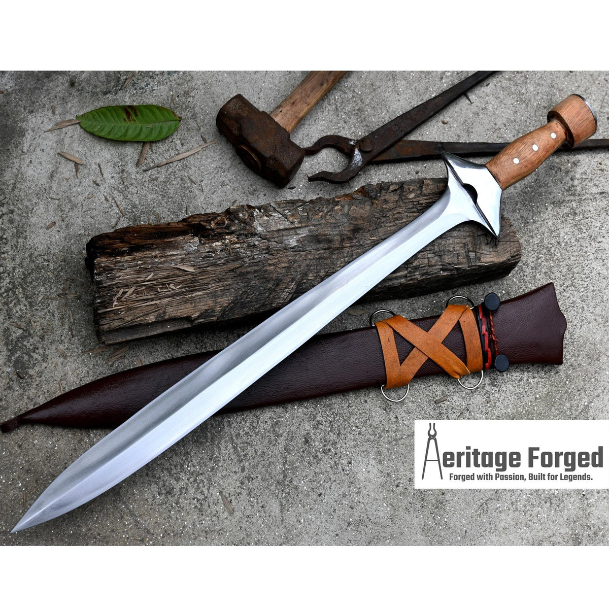 GREEK XIPHOS/ 21 inches Long Blade hand forged historical Sword/Leaf spring of truck/Wooden Handle/Custom forged sword