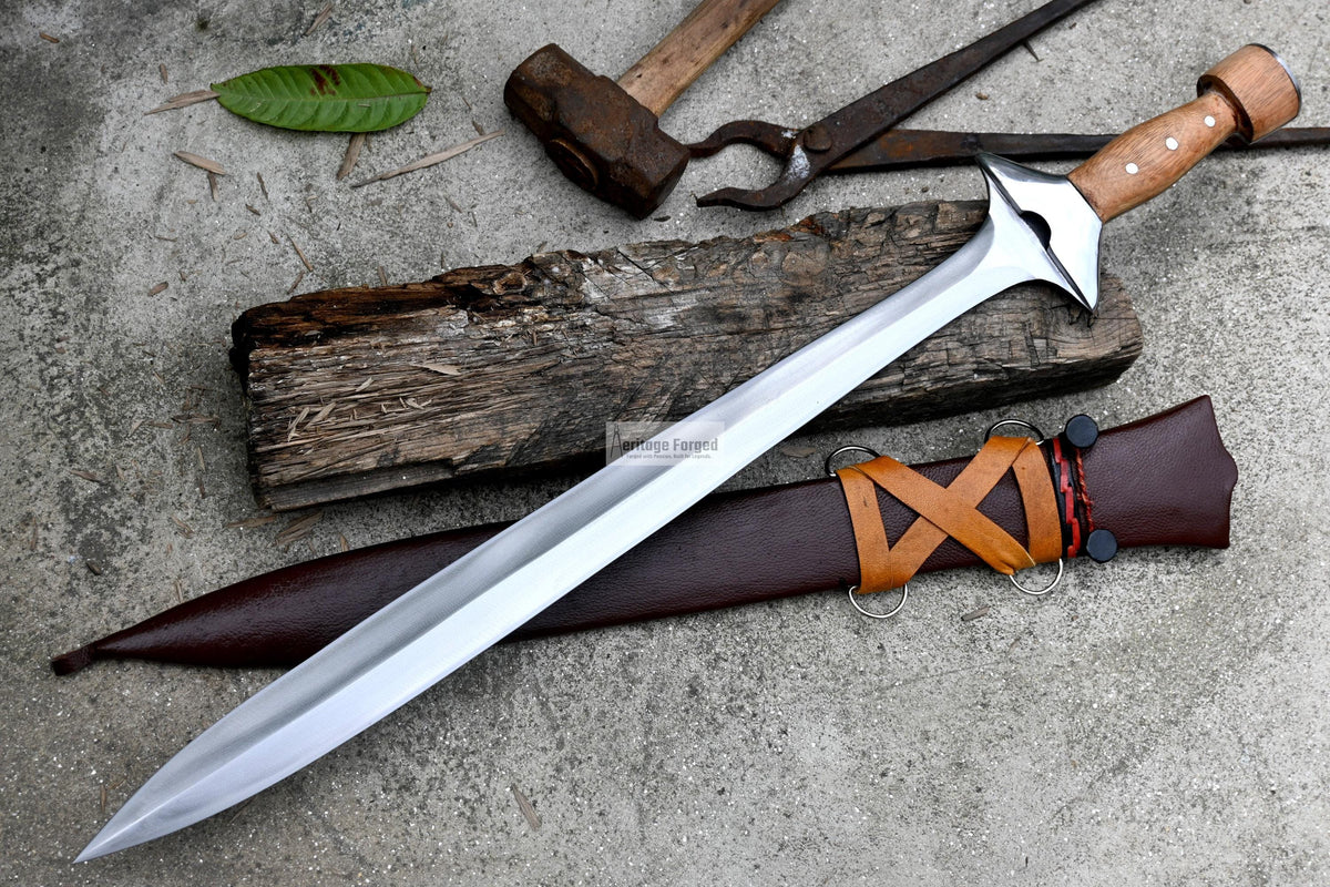 GREEK XIPHOS/ 21 inches Long Blade hand forged historical Sword/Leaf spring of truck/Wooden Handle/Custom forged sword