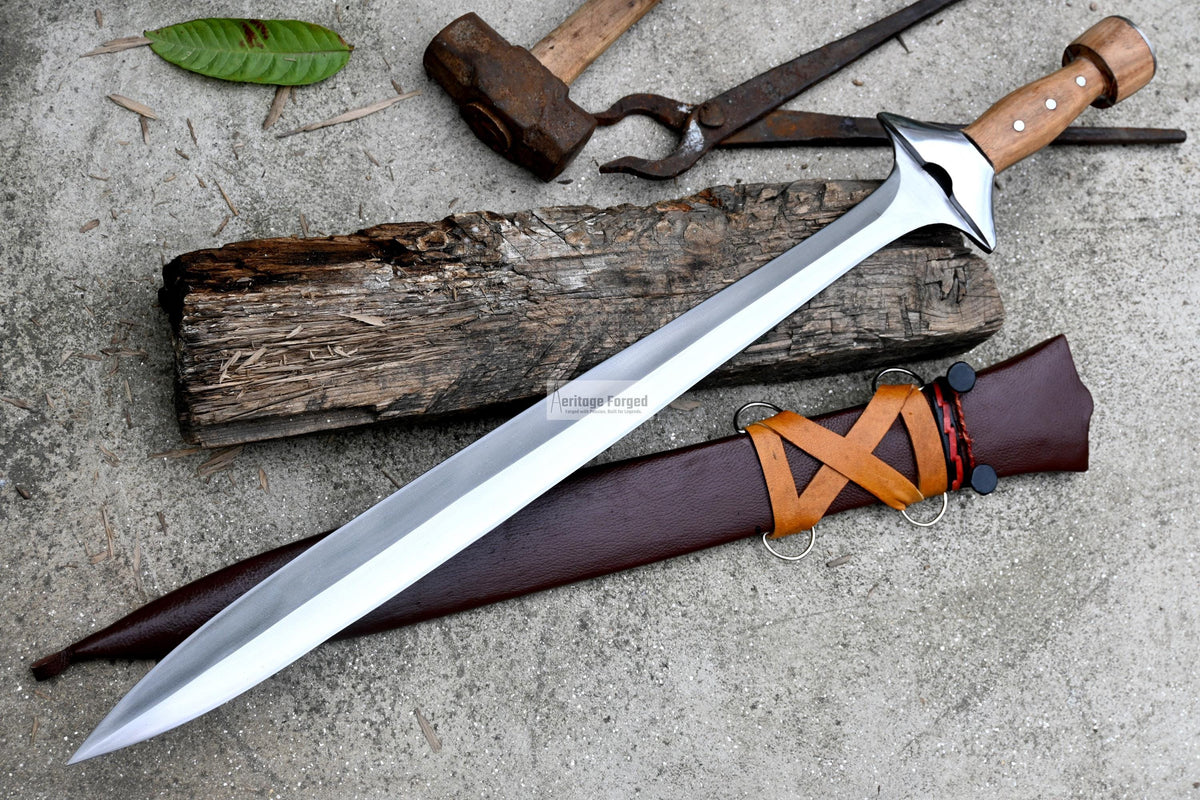 GREEK XIPHOS/ 21 inches Long Blade hand forged historical Sword/Leaf spring of truck/Wooden Handle/Custom forged sword