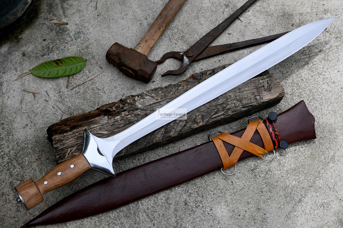 GREEK XIPHOS/ 21 inches Long Blade hand forged historical Sword/Leaf spring of truck/Wooden Handle/Custom forged sword