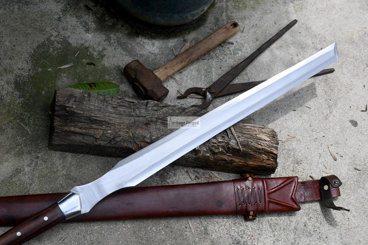TANTO MACHETE / Large Jungle Machete/23 inches Long Blade Heavy duties machete/ Full tang/ Leaf spring of truck/ Tempered/Sharpen/Working