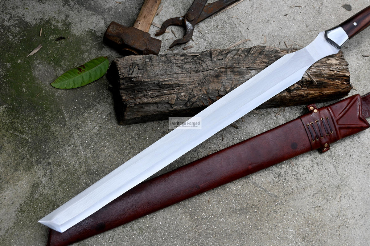 TANTO MACHETE / Large Jungle Machete/23 inches Long Blade Heavy duties machete/ Full tang/ Leaf spring of truck/ Tempered/Sharpen/Working