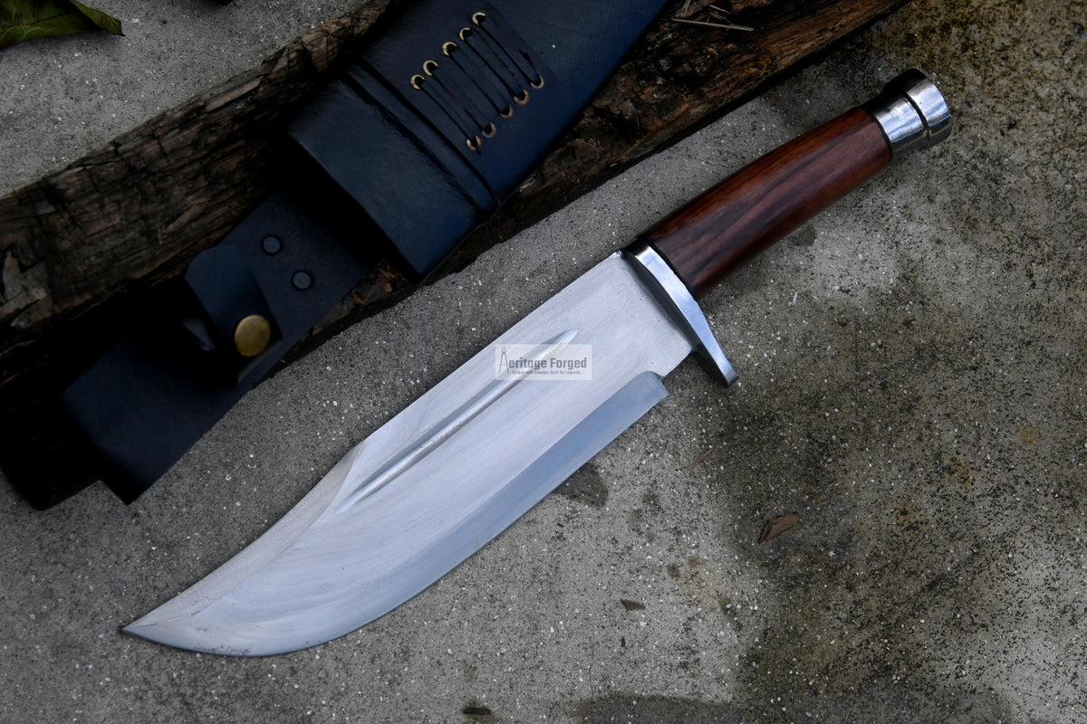 BOWIE KNIFE / 10 inches long Blade Hunting knife / Hand forged knife / Made from Leaf spring of truck / Tempered / Sharpen/ Ready to use