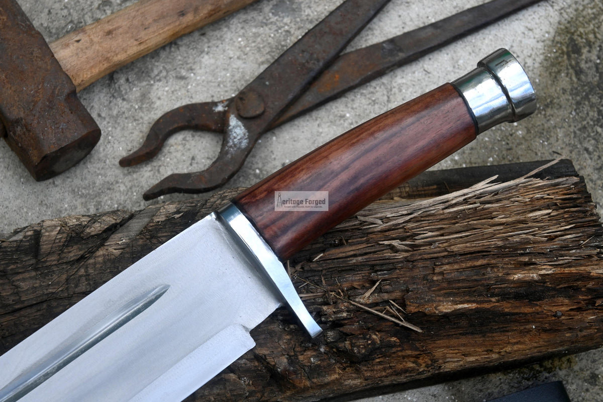 BOWIE KNIFE / 10 inches long Blade Hunting knife / Hand forged knife / Made from Leaf spring of truck / Tempered / Sharpen/ Ready to use