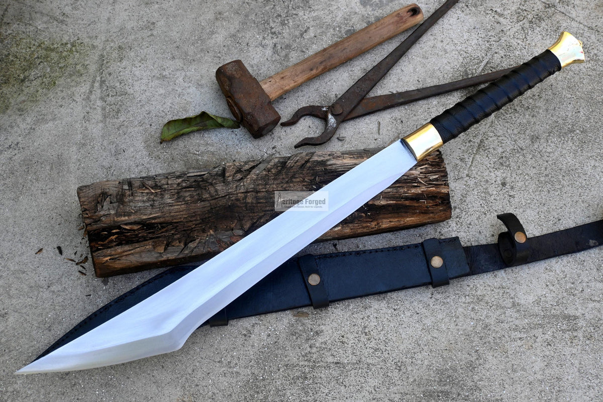 TANTO MACHETE / Large Jungle Machete/20 inches Long Blade Heavy duties machete/ Full tang/ Leaf spring of truck/ Tempered/Sharpen/Working