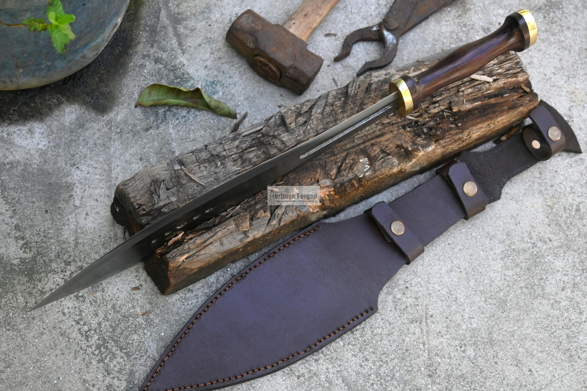 LEAF DAGGER/14 inches Long Blade hand forged Dagger/Leaf spring of truck/Rosewood Handle/Sharpen/Tempered/Ready to use/knife/knives