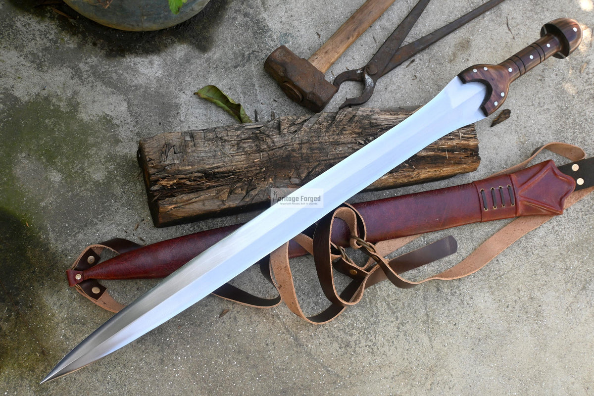 BRONZE AGE SWORD/25 inches Long Blade hand forged Sword/Leaf spring of truck/Rosewood Handle/Sharpen/Tempered/Ready to use/knife/knives