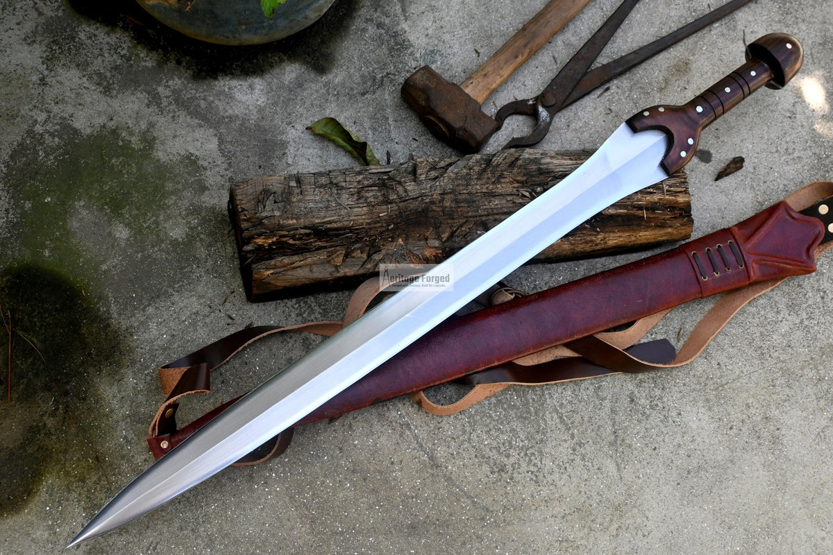 BRONZE AGE SWORD/25 inches Long Blade hand forged Sword/Leaf spring of truck/Rosewood Handle/Sharpen/Tempered/Ready to use/knife/knives