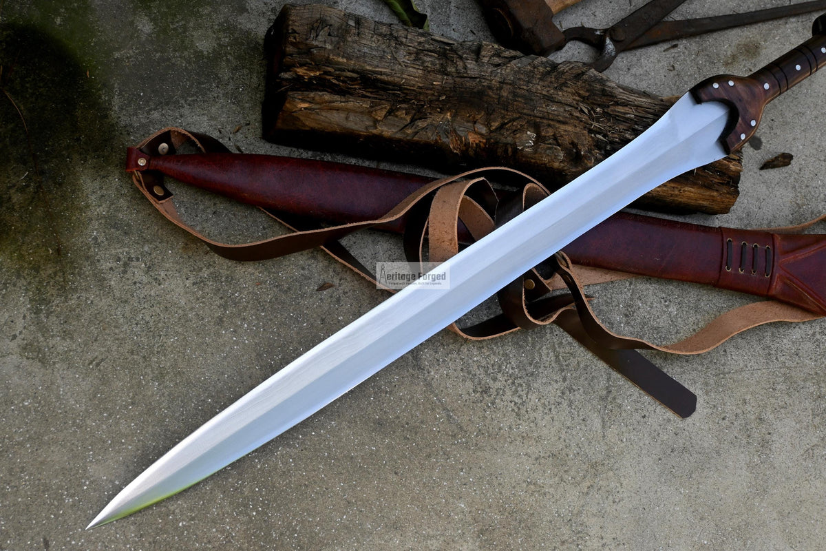 BRONZE AGE SWORD/25 inches Long Blade hand forged Sword/Leaf spring of truck/Rosewood Handle/Sharpen/Tempered/Ready to use/knife/knives