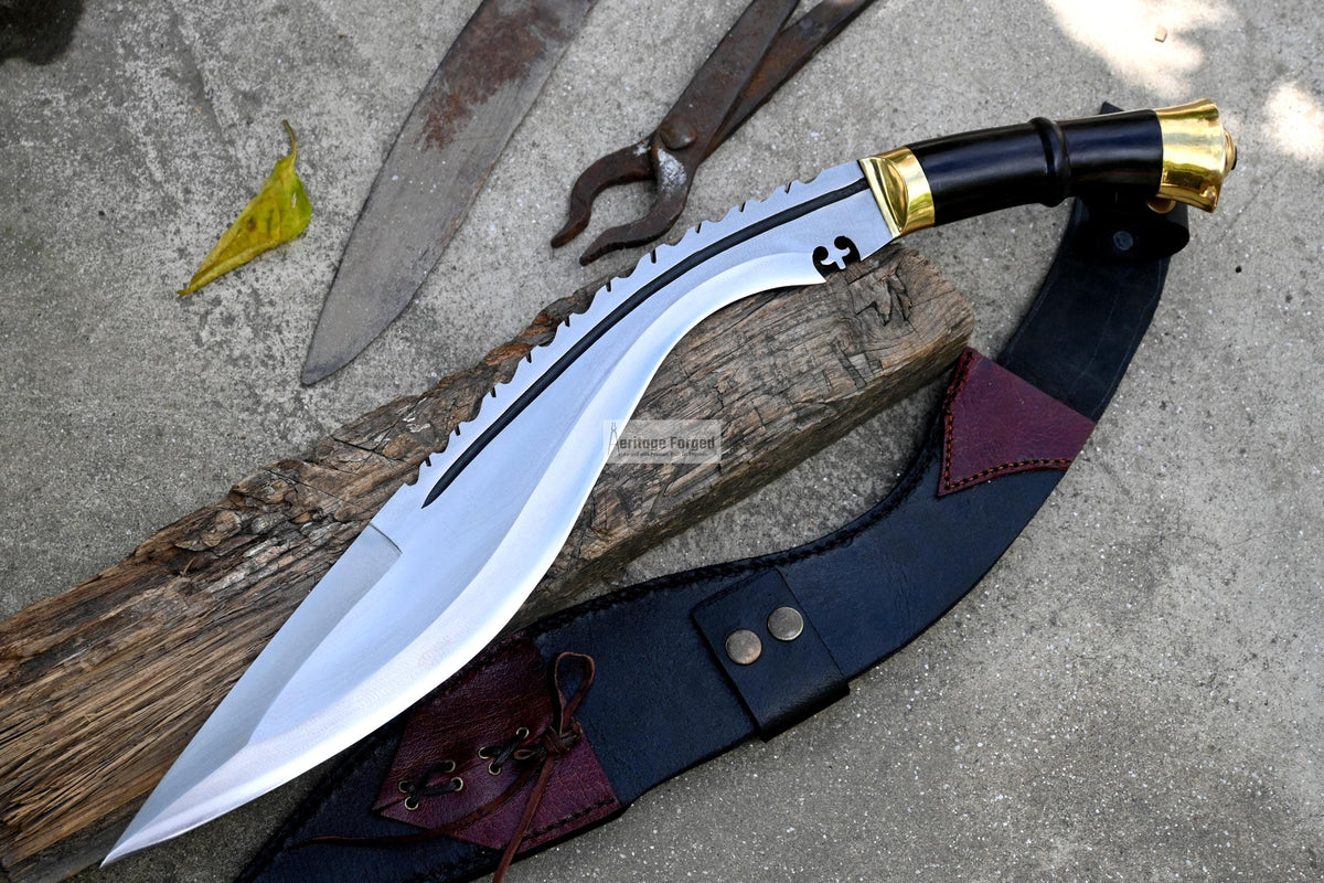 KUKRI MACHETE / Large Jungle Machete/ 16 inches Long Blade Heavy duties khukuri / Full tang/ Leaf spring of truck/ Tempered/Sharpen/Working