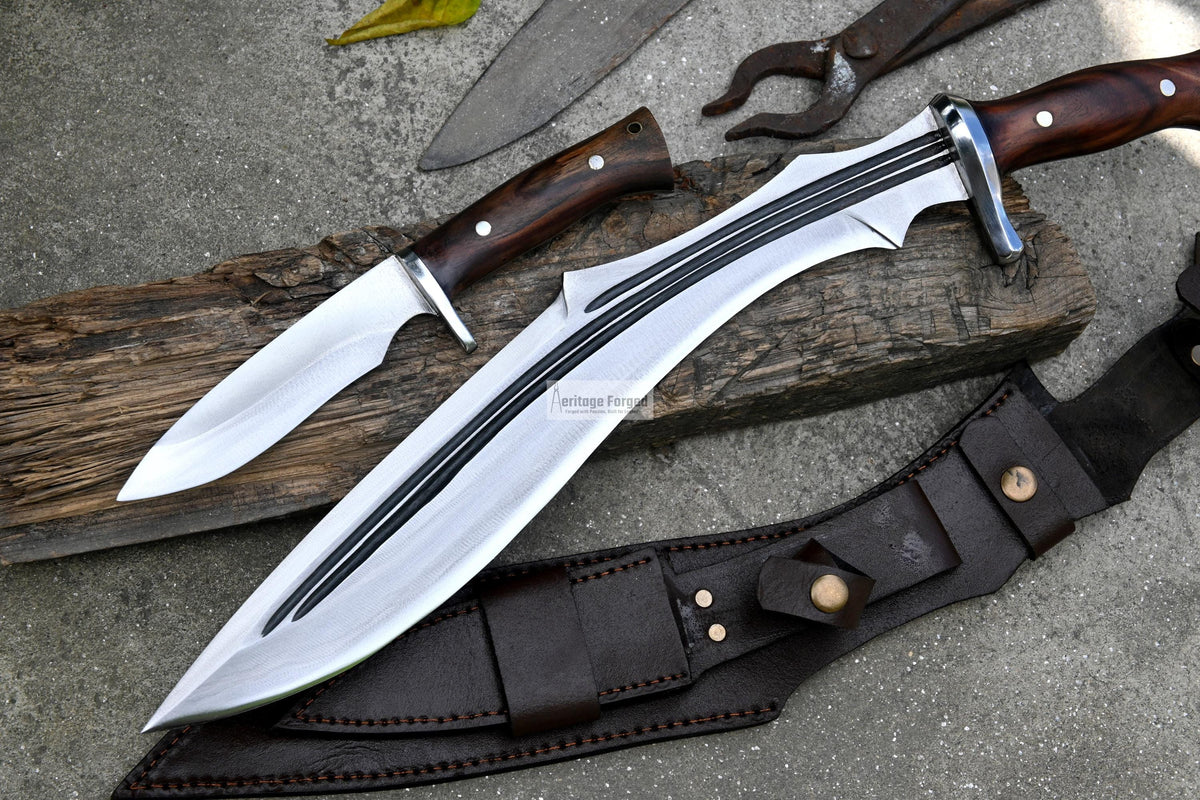 KUKRI MACHETE / Large Jungle Machete/ 15 inches Long Blade Heavy duties khukuri / Full tang/ Leaf spring of truck/ Tempered/Sharpen/Working