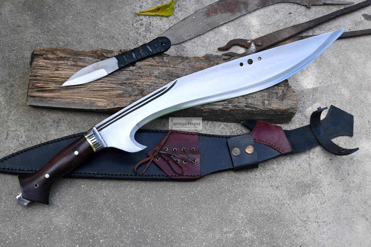 KUKRI MACHETE / Large Jungle Machete/ 18 inches Long Blade Heavy duties khukuri / Full tang/ Leaf spring of truck/ Tempered/Sharpen/Working
