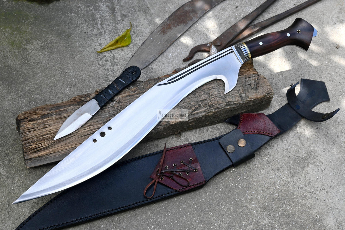 KUKRI MACHETE / Large Jungle Machete/ 18 inches Long Blade Heavy duties khukuri / Full tang/ Leaf spring of truck/ Tempered/Sharpen/Working