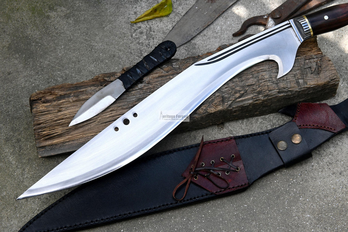 KUKRI MACHETE / Large Jungle Machete/ 18 inches Long Blade Heavy duties khukuri / Full tang/ Leaf spring of truck/ Tempered/Sharpen/Working