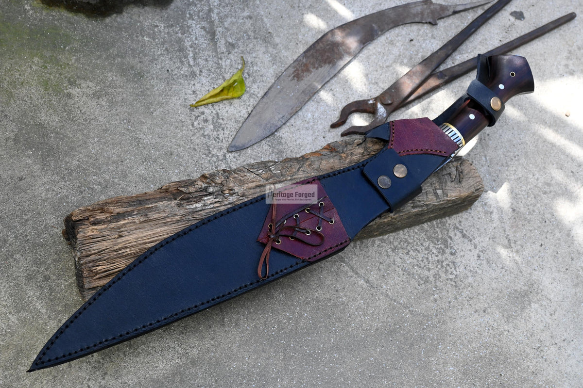 KUKRI MACHETE / Large Jungle Machete/ 18 inches Long Blade Heavy duties khukuri / Full tang/ Leaf spring of truck/ Tempered/Sharpen/Working