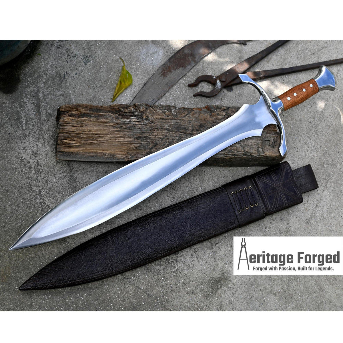 CELTIC LEAF SWORD / 21 inches Long Blade hand forged Sword/Leaf spring of truck/White wood Handle/Sharpen/Tempered/Ready to use/knife/knives