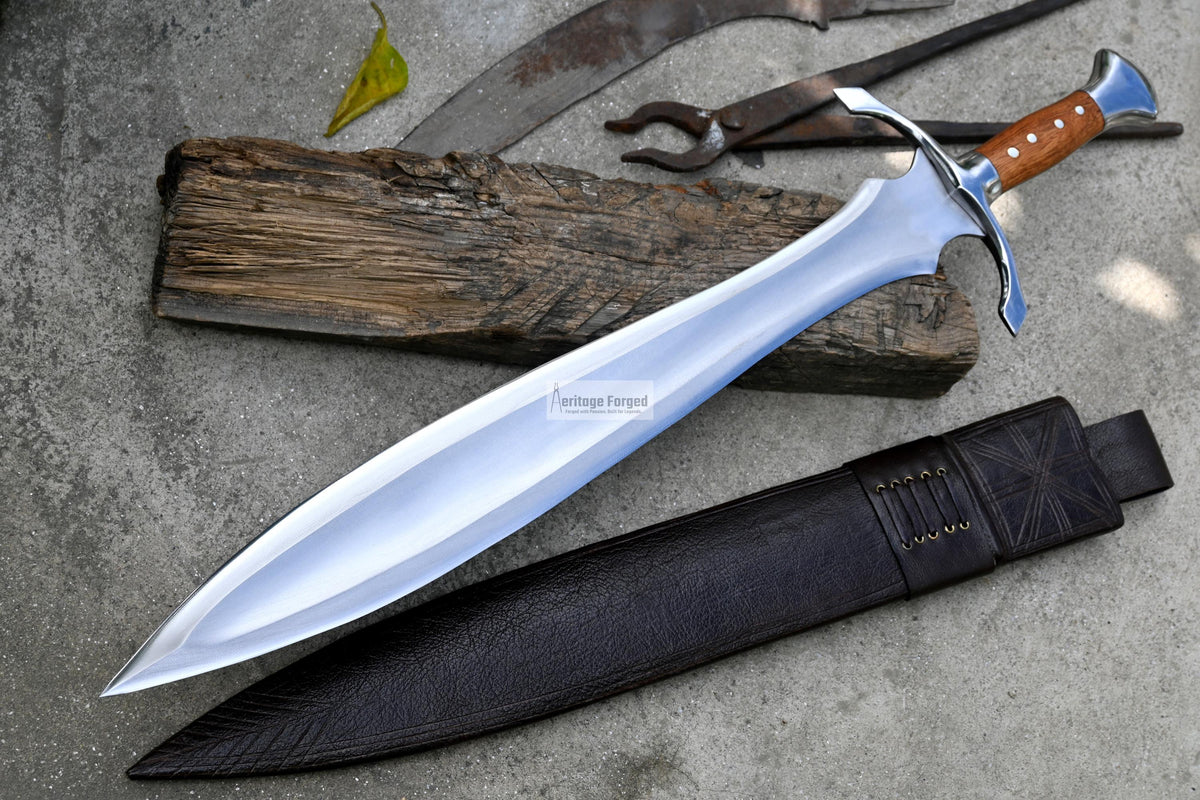 CELTIC LEAF SWORD / 21 inches Long Blade hand forged Sword/Leaf spring of truck/White wood Handle/Sharpen/Tempered/Ready to use/knife/knives