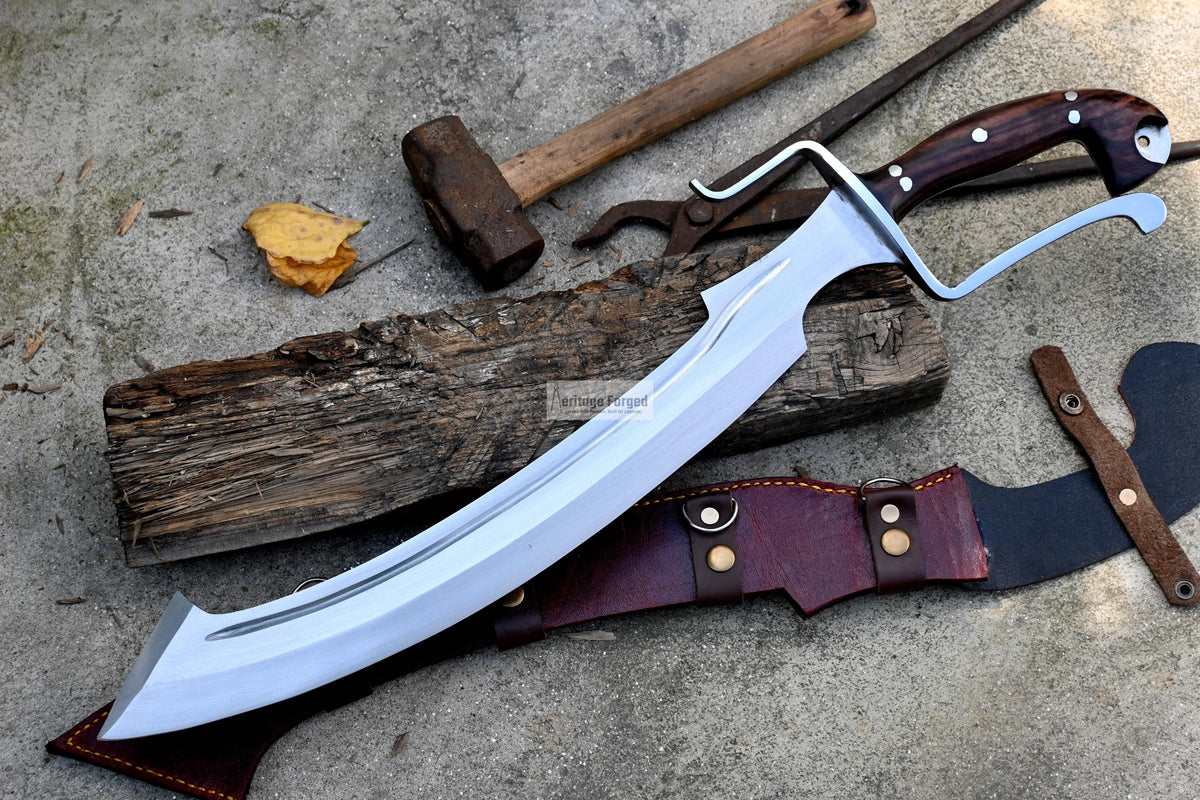 KHOPESH MACHETE/ 19 inches Long Blade hand forged Egyptian  khopesh sword /Leaf spring of truck /Sharpen/Tempered/Ready to use/knife/knives