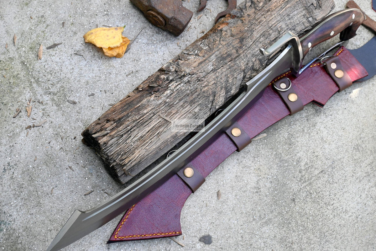 KHOPESH MACHETE/ 19 inches Long Blade hand forged Egyptian  khopesh sword /Leaf spring of truck /Sharpen/Tempered/Ready to use/knife/knives