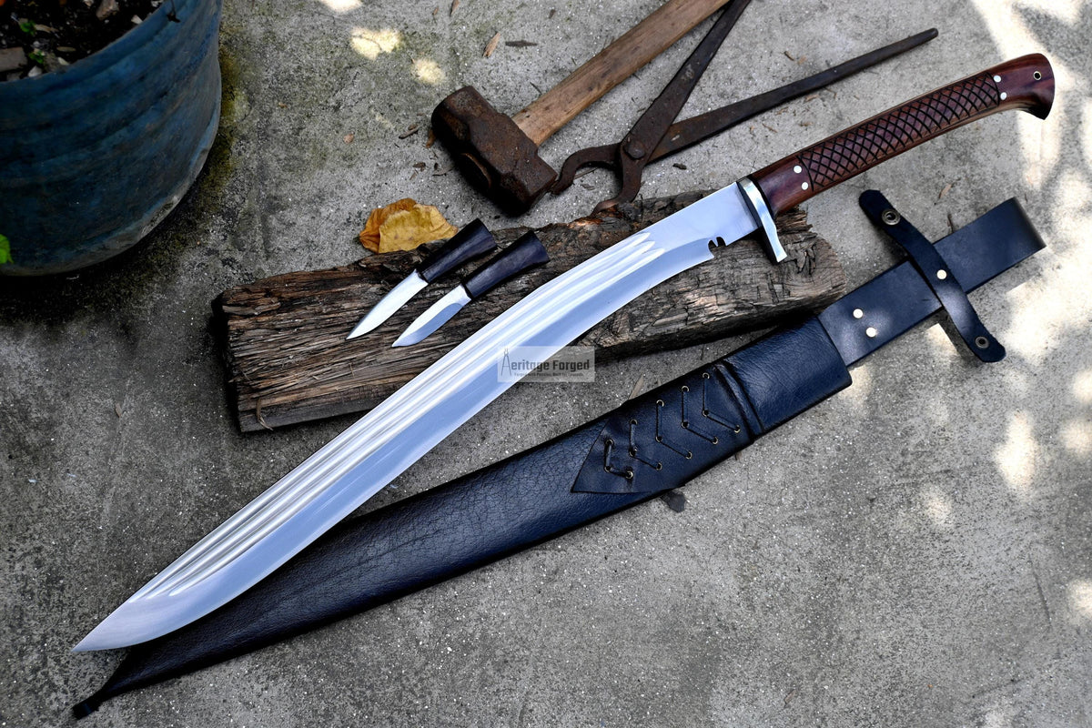 KHUKURI SWORD/ Large kukri Machete/ 21 inches Long Blade Heavy machete/ Full tang/ Leaf spring of truck/ Tempered/Sharpen/Working