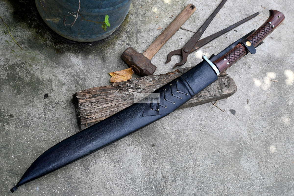 KHUKURI SWORD/ Large kukri Machete/ 21 inches Long Blade Heavy machete/ Full tang/ Leaf spring of truck/ Tempered/Sharpen/Working