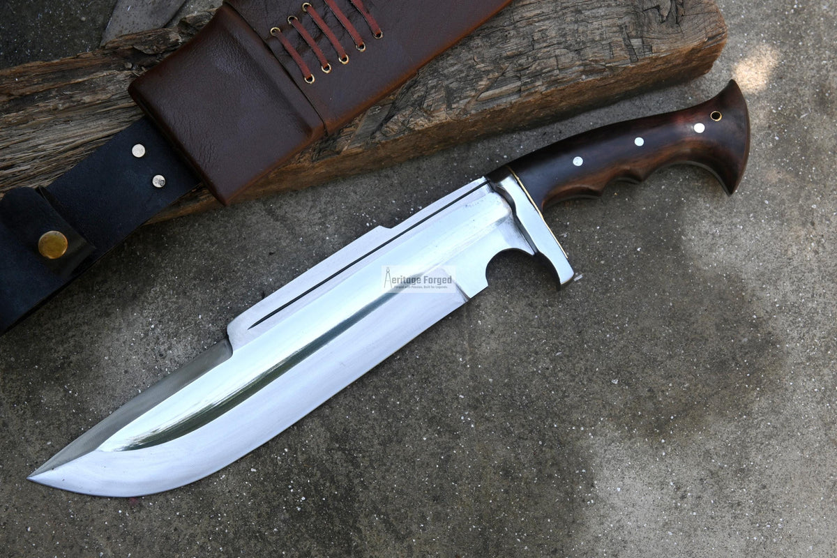 BOWIE KNIFE / 12 inches long Blade / Hand forged Bowie knife / Made from Leaf spring of truck / Tempered / Sharpen/ Ready to use