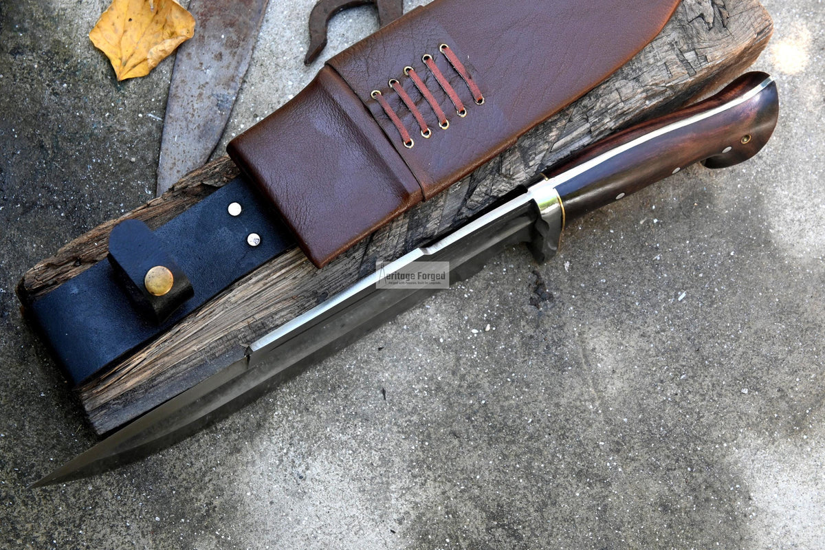 BOWIE KNIFE / 12 inches long Blade / Hand forged Bowie knife / Made from Leaf spring of truck / Tempered / Sharpen/ Ready to use