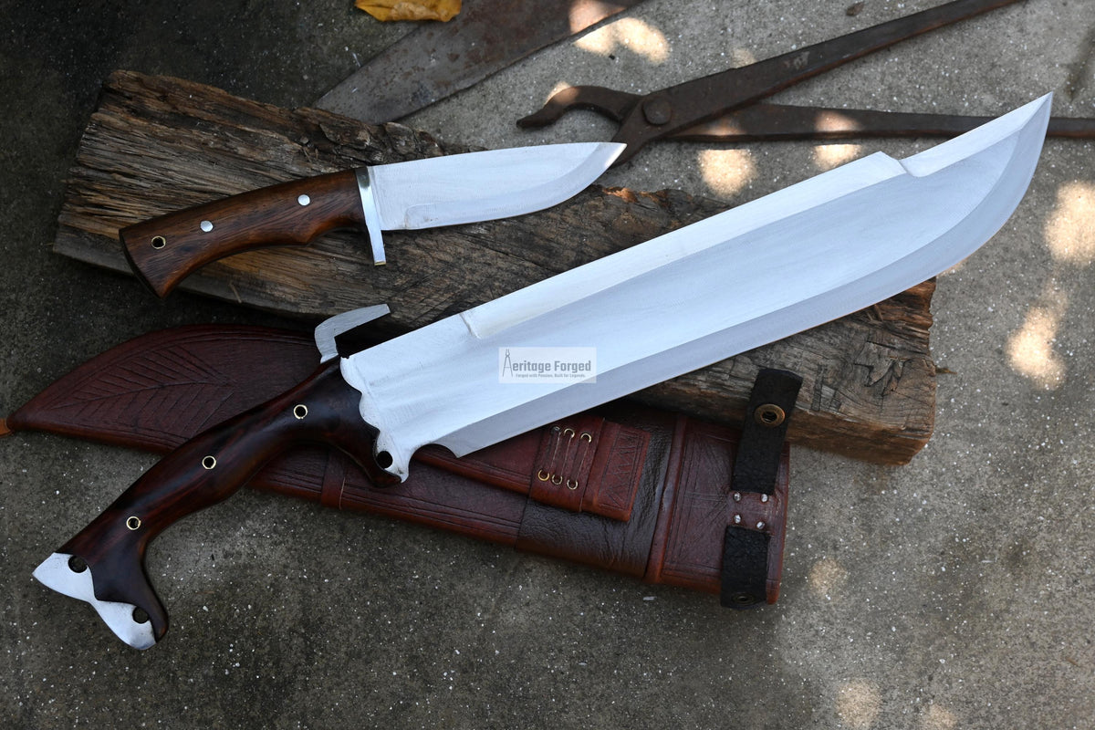 PREDATOR BOWIE / 14 inches long Blade bowie knife / Hand forged knife / Made from Leaf spring of truck / Tempered / Sharpen/ Ready to use