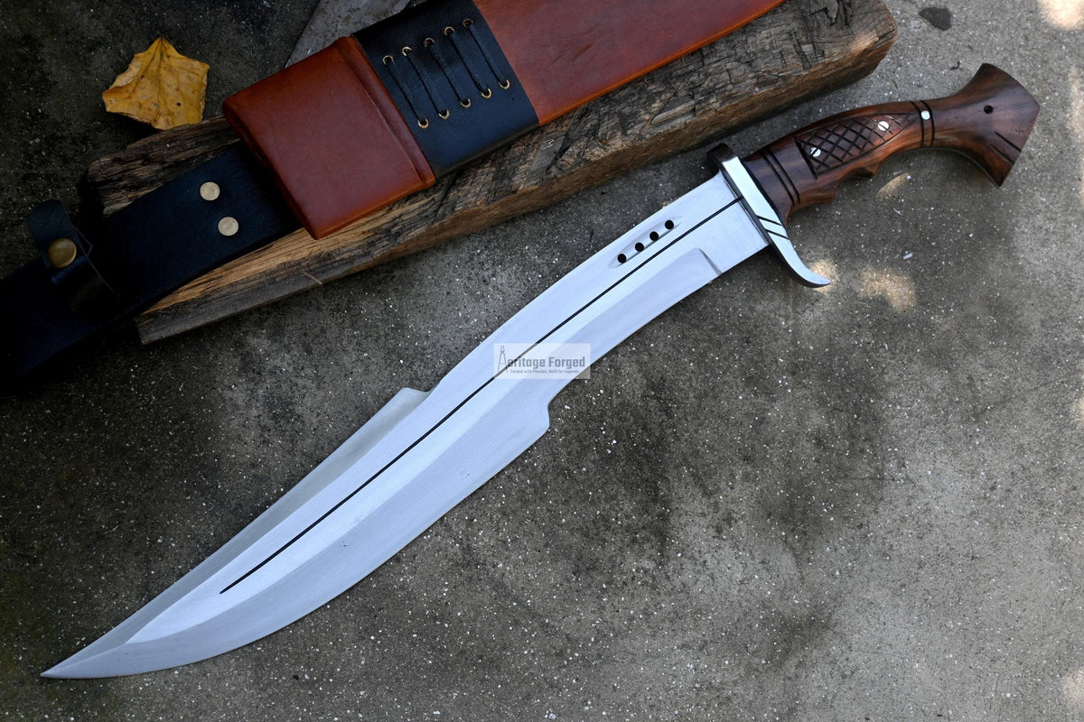 SPARTAN MACHETE /18 inches Long Blade hand forged Sword/Leaf spring of truck/Rosewood Handle/Sharpen/Tempered/Ready to use/knife/knives
