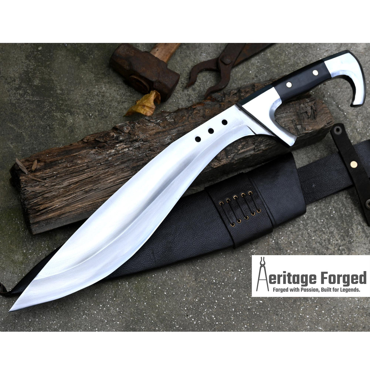 KUKRI MACHETE / Large Jungle Machete/ 16 inches Long Blade Heavy duties machete/ Full tang/ Leaf spring of truck/ Tempered/Sharpen/Working