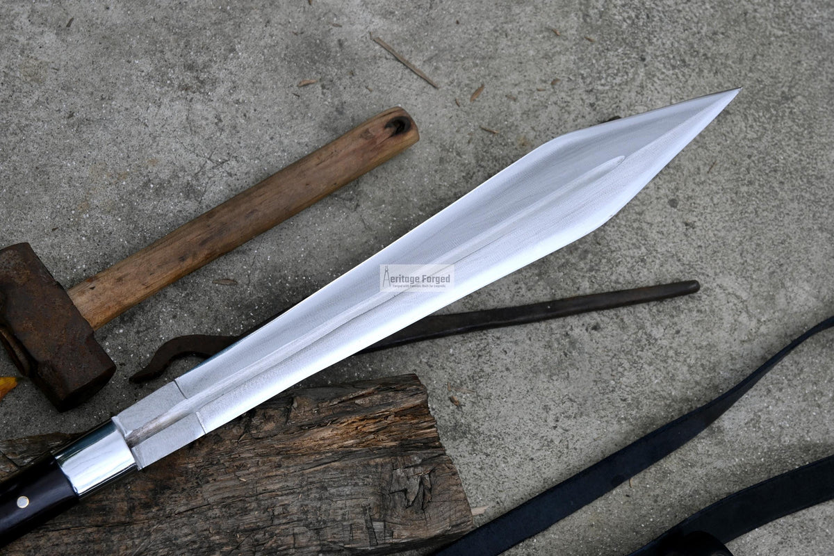 GLADIUS SPEAR / hand forged spear /17 inches Long Blade spear/ Greek Spear/ Full tang/ Leaf spring of truck/ Tempered/Sharpen