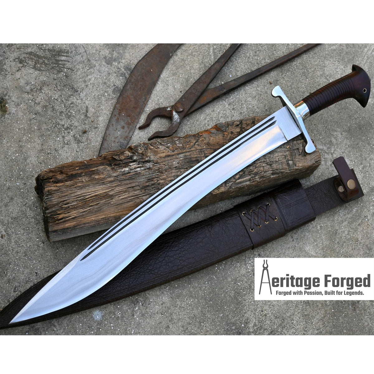 NAVAL MACHETE / Large Jungle Cleaver/20 inches Long Blade Heavy duties machete/ Full tang/ Leaf spring of truck/ Tempered/Sharpen/Working