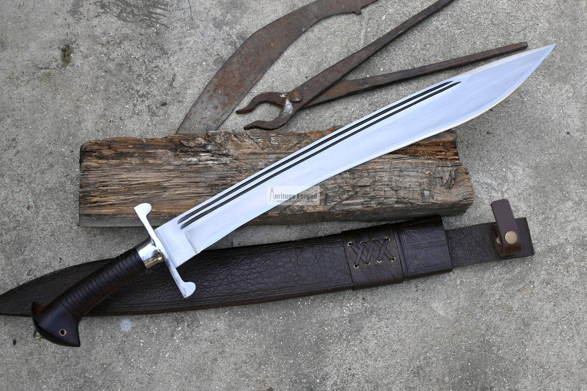 NAVAL MACHETE / Large Jungle Cleaver/20 inches Long Blade Heavy duties machete/ Full tang/ Leaf spring of truck/ Tempered/Sharpen/Working