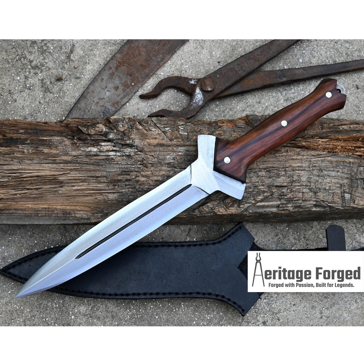 HUNTING DAGGER/9 inches long blade hunting knife/handmade knife/Leaf spring of truck/wooden Handle/Sharpen/Tempered/knife/knives